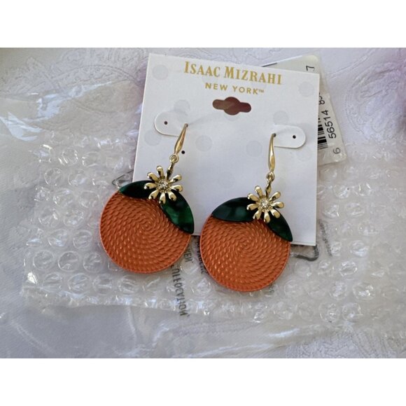 Isaac Mizrahi Orange Gold Rhinestone Dangle Earrings MSRP $38 NEW - Picture 4 of 9